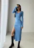 spring and winter sexy French slit sweater dress female slim tight-fitting hip-knit over-the-knee dresses 220316