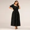 Sukienki plus size kobiety Puff krótkie sukienka maxi retro kropka kropka druk kwadratowy szyja Smocked Casual Streetwear Elastyczne talia