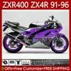 Karosserie-Kit für KAWASAKI NINJA ZXR 400 CC ZX4R ZXR400 ZX-4R 91 92 93 94 95 96 138Nr.162 Karosserie ZX 4R ZXR-400 1991 1992 1993 1994 1995 1996 400CC 91-96 OEM-Verkleidung, neu, lila