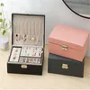 Jewelry Box Necklace Ring Storage Organizer Double Layers Large PU Leathers Jewelry Case with Removable Tray for Women Girls