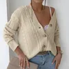 Frauen Strickjacke Pullover Herbst Winter Twist Häkeln Gestrickte Jacke Solide Strickjacke Lose Mantel Damen Retro Dicke Lose Oberbekleidung