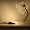 Masa lambaları ins 3d efekt LED çalışma ışıkları ahşap destek akrilik ışık özlü yatak odası okuma gecesi usb fiş