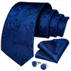 Bow Ties Luxury Royal Blue Paisley Men's Tie Set Wedding Accessories For Men Clip Ring Handkerchief Cufflinks Gifts MenBow