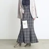 エレガントなボディコントランペットロングファルダスミュージャー秋のカジュアルオールマッチスカート女性日本のヴィンテージハイウエスト格子縞の女性スカート220322