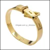 Bangle Bracelets Jewelry Fashion 316L Titanium Steel Wide Belt Buckle Bracelet Charm Gold Cuff Bangles Size For Women Men Pseira Feminina Dr