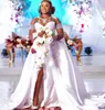 Plus size Arabische aso ebi luxueuze kralen kristallen trouwjurk pure nek kanten bruidsjurken jurken zj770 407