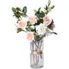 装飾的な花の花輪100％ブランド人工花枝茶ローズ新鮮な白いカメリアリビングルームテーブルホームウェディングDECのためのテーブル