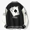 Yiciya herrjackor American Retro Flocking Baseball Uniform Men poker mönster broderi pu läder sömmar avslappnad varsity jacka kvinna outwear