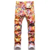 Men's Full Printed Denim Pants Slim Fit Skinny Night Club Cool Jean