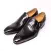 Nuevos zapatos de mocasines informales de los pies puntiagudos zapatos para hombres de la tendencia británica hebilla vestido formal zapatos de cuero KB279