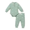 Kleidungssets für geborene Säuglinge, Jungen und Mädchen, Kleidung aus Baumwolle, solide gestrickt, gerippt, Sonnendruck, Langarm-Bodys, Freizeithosen, Kleinkind-Outfits