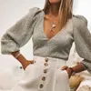 Elegant Women Sequined Tops Spring Fashion Ladies Vintage Silver Top Party Female Sexy V-Neck Tops Femme Girls Chic Clothes 220520