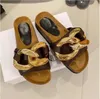 Women sandals JW designer Slippers England Genuine Leather Cowskin Scuffs Slipper Wood Bottom Flat Heels Gold Chain Slides Sandals high quality Luxury Shoes