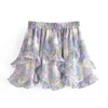Yenkye Sweet Floral Print Ruffle kjol Kvinnor Elastisk hög midja Mini Jupe Femme Holiday Summer Boho Beach Casual Faldas 220617