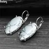 Pendientes de turquesas sintéticas con forma de ojo Vintage grande para mujer, joyería de moda chapada en plata antigua, pendiente Farl22