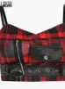Sexy Straps Tank Top Women Gothic PU Red Plaid Streetwear Sashes Belt Zipper Punk Girl Summer Casual Crop Tops Camis 220514