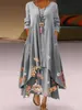 Summer Floral Print Long Dresses Women O Neck Buttons Irregular Hem Maxi Dresses Loose Casual Beach Vestidos Dresses Plus Size 220531