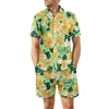 Conjunto de camisa floral masculina com 2 peças, roupas de verão para roupas de praia, roupas casuais, impressão de manga curta, masculina