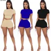 Summer Women Two Pieces Set Tracksuits Short Sleeve Draped Tops Shorts Suit Fitness Sporty Street Club 2 PCS Outfit GL8271 210302