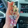 Luxury Key Chains Creative Rhinestone Gradient Sitting Bear Keychain Fashion Animal Keyring for Women Cartoon Resin Car Pendant Cute Bag Charm Holder Couple Gifts