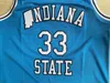 Szyte NCAA Vintage Indiana State Sycamores College Koszulki do koszykówki Bird # 33 Jersey Nation Team Dream Larry # 7 Baby Blue Black Valley High School