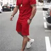 Ta to Men S Tracksuit 2 قطعة مجموعة الصيف الرياضة الصلبة بدلة هاواي قميص قصير الأكمام وسروال شورت الأزياء عارضة ملابس الرجل 220705