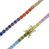 Icepto de 4mm de zircônia cúbica Rainbow CZ Chain Bracelet Bracelet Gold Bated Colorful Summer Mulher Girl Trendy Hip Hop Jóias