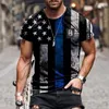 Herr t-skjortor herr t-shirts 2022 sommar amerikansk flagg tryck avslappnad mode t-shirt rund hals l￶s ￶verdimensionerad muskel streetwear