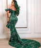 2022 Plus Size Arabic Aso Ebi Hunter Green Mermaid Prom Dresses Beaded Lace Evening Formal Party Second Reception Birthday Engagement Gowns Dress Z205