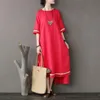 Original national style women s dress stitching embroidery tear edge linen dress loose sleeve high grade 210322