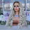 Ombre Wavy 250densitet tjock platinblond mänskliga hår peruker för kvinnor lyslösa 13x6 djup del spetsar fram peruker naturliga hårfäste