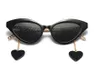 Sunglasses Charm Black Cat Eye Women Italy Brand Designer Metal Chain Eyewear Detachable Heart Pendant Sun Glasses Fashion UV400Sunglasses