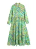 Foridol Paisley Print Shirt Dress Elegant Autumn Winter Green Floral Boho Female Maxi Long Sleeve 220511