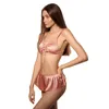 Zijdeachtige satijnen beha en panty sexy lingerie verleidelijke nachtwear franjes burlesque fancy striptease kostuum bias gesneden bralette set 220516