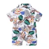 Tutine a maniche corte per neonati maschietti stampa estiva abbottonatura in cotone casual papillon hawaiano camicia pagliaccetto abiti 6-24 mesi