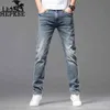 Jeans masculino designer de luxo leve de alta qualidade cinza esfumaçado fino reto casual calças compridas moda marca fina SOB7