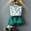 Девочки дизайнерские одежды наборы детей летние модные костюмы детские топы летав