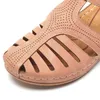 Sandały Kobiety Summer Ladies Dziewczęta skóra Kurek Vintage Casualne szycie buty Solidne kobiece platforma sznurka