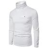 Homens camisetas Homens Half Collar High Collar Primavera Outono de Manga Longa Malha Pullover Casual Color Sólido Slim-Fit Camisola Estiramento Básico Bolso Top