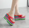 2022 Wholesale Women Flip Flops Sandals New Thick Bottom Platform Slippers Slope Beach Female Rainbow Colorful Slipper Z3hz#