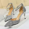 Brand Lady Office Shoes Luxury Rhinestone Metal Women Pumpar Point Toe Fashion Designer Bride Wedding Party High Heels Shoes G220527