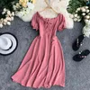 Vintage 2022 Sexy Off Ramię Ruffles Lace Up Summer Midi Sukienka Party Kobiety Wysokiej Talii Suknie Plaża A-Line Vestido de Festa Y220413