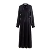 Robes décontractées printemps lâche en mousseline de soie longue robe Point Vintage à manches longues plissé femmes arc noir femme YP0826Casual