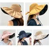 Sombreros de ala ancha de verano para mujer, sombrero de cubo con protección UV, gran playa, sol, tapas vacías, lazos, señoras, niñas, Panamá, CapsWideWide