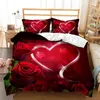 Love Theme Bedding Set Romantic Couple Duvet Cover Rose Floral Print Comforter Pillowcases King for Kids Adults Room Decor