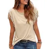 Koszulka Casual Tassel Bawełna Krótki Rękaw Solid Color Tees O Neck Odzież damska Wiosna Lato Top Damskie 220328