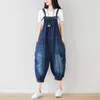 Women's Jumpsuits Women's & Rompers Blue Denim Overalls Women Thin Ripped Lantern Jeans Europe Big Size Cowboy Baggy Hip Hop Streetwear