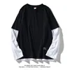 High Quality 2021 Autumn Spring Fashion Oversize Fake Two Pieces Tshirt Men s Long Sleeve Casual O Neck T Shirt For Man TOP TEES 210319