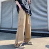 Männer Baumwolle Cargo Hosen Harajuku Stil Gerade Casual für Solide Große Taschen Lose Breite Bein Design Hosen 220810