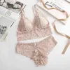 Set reggiseno in pizzo da donna Set bralette e mutandine senza cuciture Set intimo a V profondo Comodo top sottile intimo estivo traspirante 2 pezzi L220727